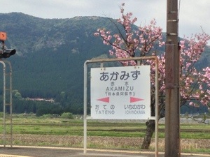 あかみずの駅名標（駅の看板）